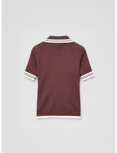 Polo de punto marrón Moro Noce Ermanno Firenze D48EMM01EP0 con canalé y ribetes en contraste