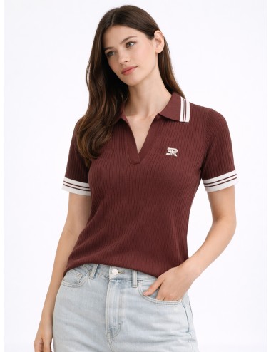 Polo de punto marrón Moro Noce Ermanno Firenze D48EMM01EP0 con canalé y ribetes en contraste