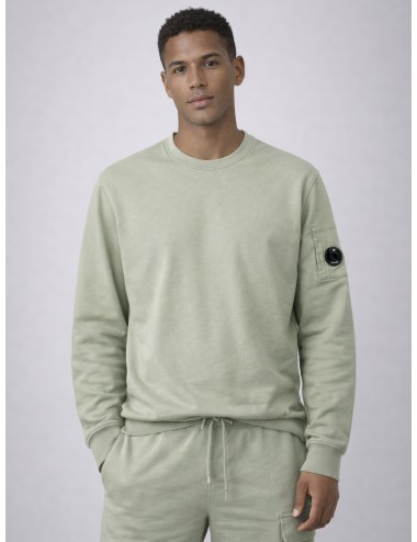 Sudadera verde grisáceo Moss Gray C.P. Company Crewneck Light Fleece con lente en manga