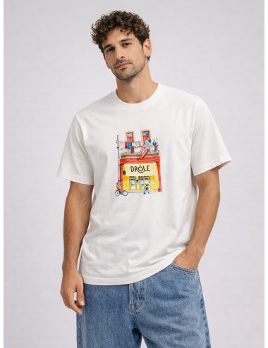 Camiseta off white Drôle de Monsieur Drôle Café con estampado frontal urbano