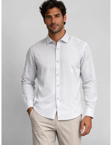 Camisa blanca seersucker MARFRANC hombre algodón texturizado cuello clásico
