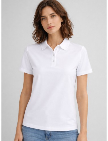 Polo blanco RRD Oxford para mujer en tejido técnico elástico con cuello clásico y tapeta de botones
