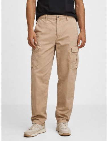 Pantalón cargo camel 40WEFT Aiko slim fit en algodón con bolsillos laterales con solapa