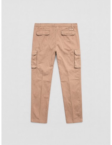 Pantalón cargo camel 40WEFT Aiko slim fit en algodón con bolsillos laterales con solapa