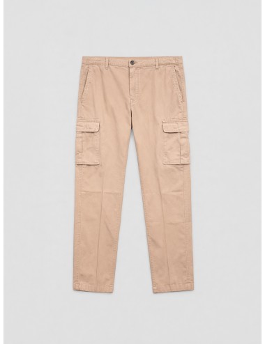 Pantalón cargo camel 40WEFT Aiko slim fit en algodón con bolsillos laterales con solapa