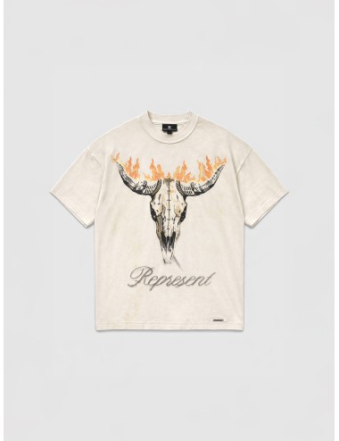 Camiseta Washed Ecru Represent British Cowboys con estampado gráfico y acabado lavado vintage