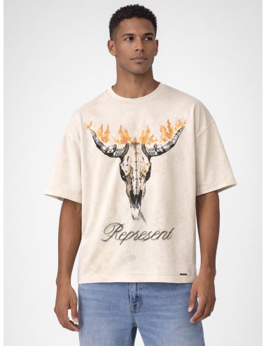 Camiseta Washed Ecru Represent British Cowboys con estampado gráfico y acabado lavado vintage