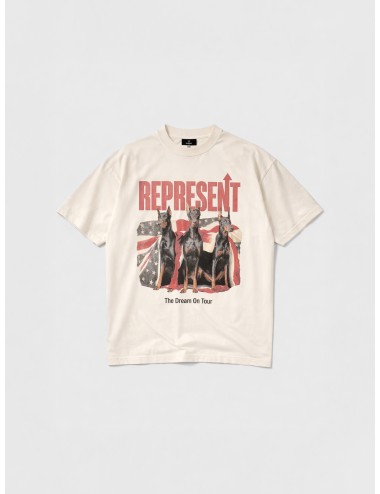 Camiseta Represent Dream On Tour en color washed ecru con fit oversized, estampado frontal y trasero con acabado vintage.