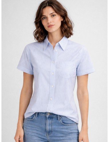 Camisa de manga corta azul a rayas A.P.C. Uniform Shirt Femme con cuello button-down