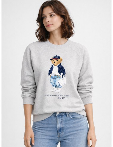 Sudadera gris jaspeada Light Smoke Heather Polo Ralph Lauren Classic Fleece Crew con logo Pony bordado