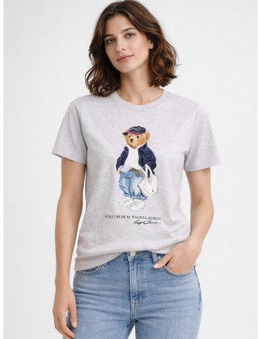 Camiseta gris jaspeada Polo Ralph Lauren Classics Logo Tee para mujer con logo bordado en el pecho