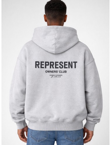 Sudadera gris Ash Grey Represent Owners Club Hoodie oversize con capucha y logo frontal