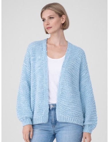 Cardigan azul claro forte_forte 14666 mujer punto calado algodón diseño abierto textura ligera