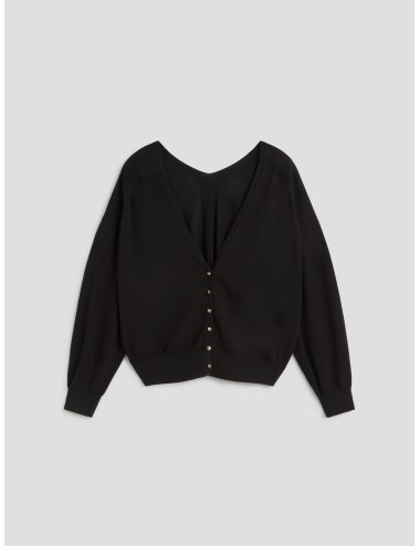 ba&sh - Pull Brenda - Noir - Cárdigan mujer - Lana fina con escote V - MARFRANC