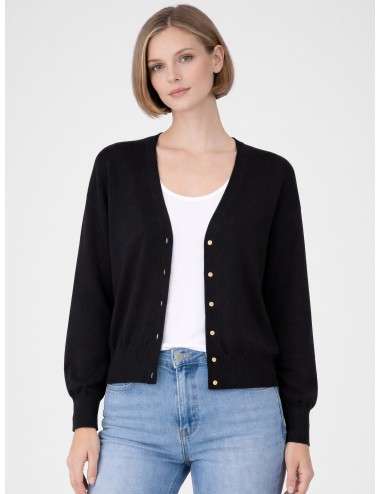 ba&sh - Pull Brenda - Noir - Cárdigan mujer - Lana fina con escote V - MARFRANC