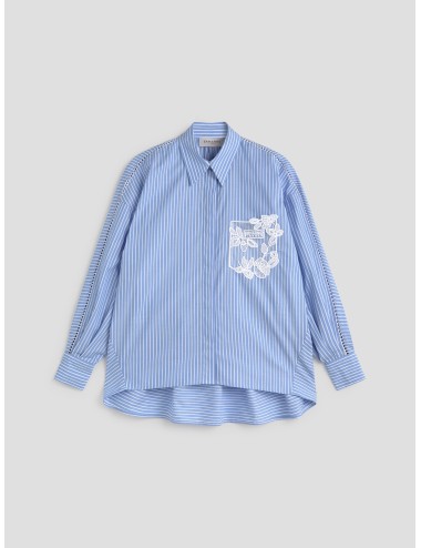 Ermanno Firenze - D48EK031ET1 - Azzurro - Camisa rayas encaje - Mujer - Algodón poliéster - MARFRANC