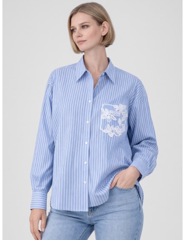 Ermanno Firenze - D48EK031ET1 - Azzurro - Camisa rayas encaje - Mujer - Algodón poliéster - MARFRANC