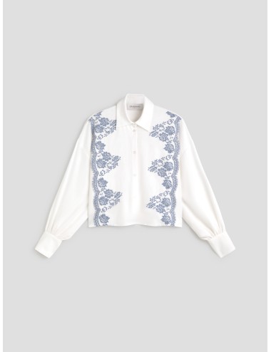 Ermanno Firenze - D48EK040ET0 - Blanco azul - Camisa encaje floral - Mujer - Lino viscosa - MARFRANC