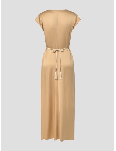 Forte Forte - 14554 - Paglierino - Vestido midi - Mujer - Satén con cinturón - MARFRANC
