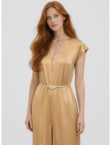 Forte Forte - 14554 - Paglierino - Vestido midi - Mujer - Satén con cinturón - MARFRANC