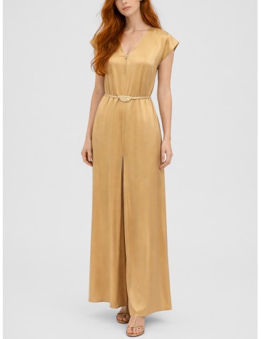 Forte Forte - 14554 - Paglierino - Vestido midi - Mujer - Satén con cinturón - MARFRANC