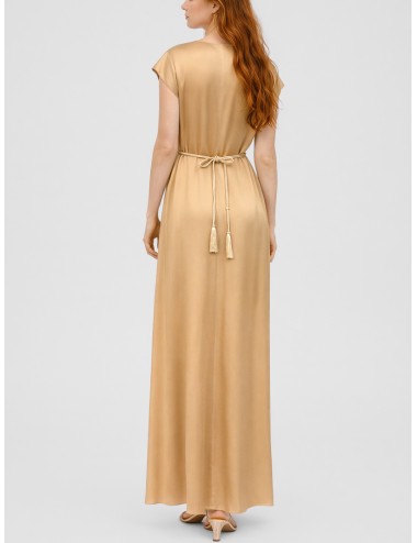 Forte Forte - 14554 - Paglierino - Vestido midi - Mujer - Satén con cinturón - MARFRANC