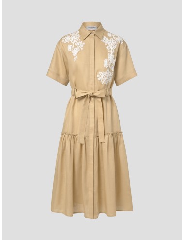 Ermanno Firenze - D48EQ060CCET6 - Mandorla - Vestido largo bordado - Mujer - Lino italiano - MARFRANC