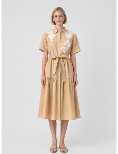 Ermanno Firenze - D48EQ060CCET6 - Mandorla - Vestido largo bordado - Mujer - Lino italiano - MARFRANC