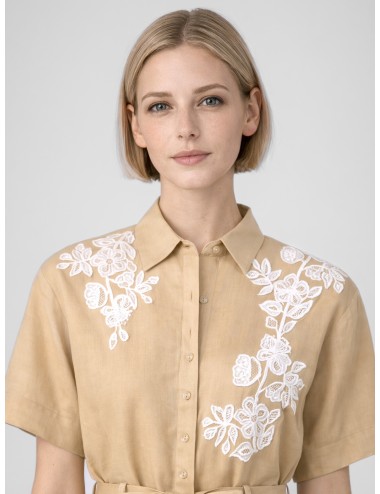 Ermanno Firenze - D48EQ060CCET6 - Mandorla - Vestido largo bordado - Mujer - Lino italiano - MARFRANC