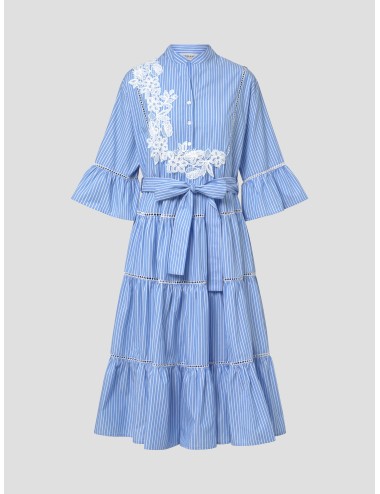 Ermanno Firenze - D48EQ064CCET1 - Azzurro - Vestido midi rayado encaje - Mujer - Algodón poliéster - MARFRANC
