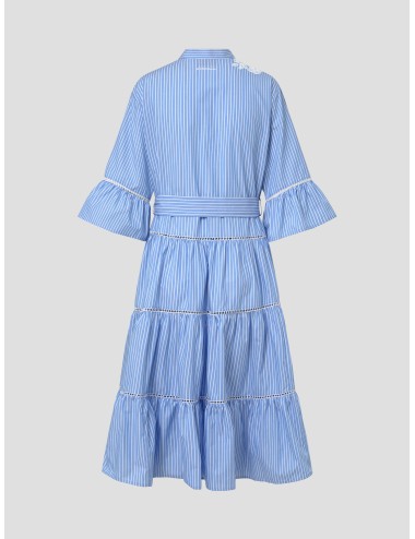 Ermanno Firenze - D48EQ064CCET1 - Azzurro - Vestido midi rayado encaje - Mujer - Algodón poliéster - MARFRANC