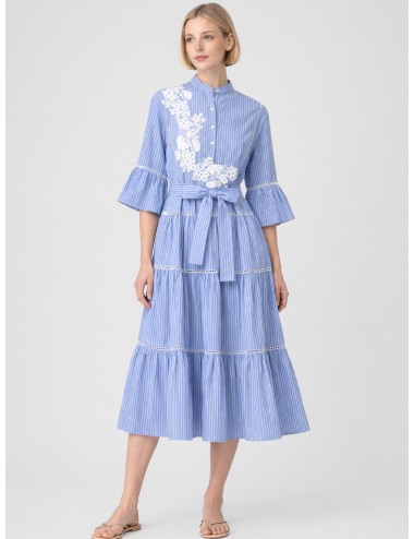 Ermanno Firenze - D48EQ064CCET1 - Azzurro - Vestido midi rayado encaje - Mujer - Algodón poliéster - MARFRANC