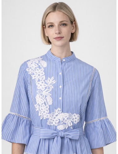 Ermanno Firenze - D48EQ064CCET1 - Azzurro - Vestido midi rayado encaje - Mujer - Algodón poliéster - MARFRANC