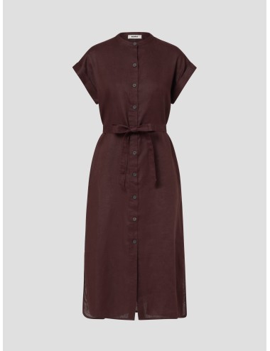 Vestido camisero color cocoa ECOALF Amatista mujer lino ligero manga corta cinturón largo midi