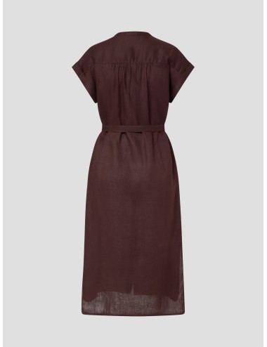 Vestido camisero color cocoa ECOALF Amatista mujer lino ligero manga corta cinturón largo midi