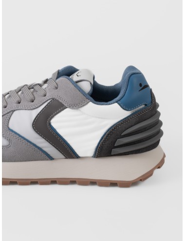 Sneaker blanca Voile Blanche Paris Power Man con ante gris, detalles azul claro y suela dentada