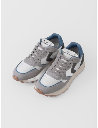 Sneaker blanca Voile Blanche Paris Power Man con ante gris, detalles azul claro y suela dentada