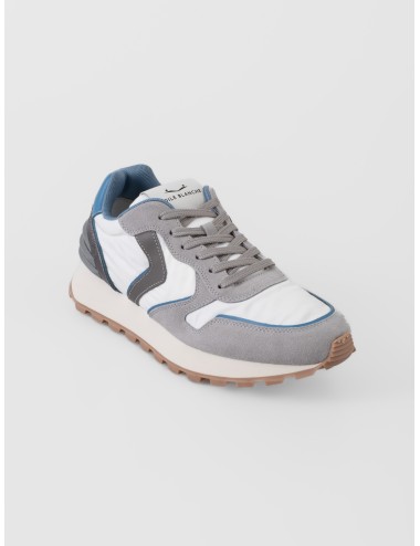 Sneaker blanca Voile Blanche Paris Power Man con ante gris, detalles azul claro y suela dentada