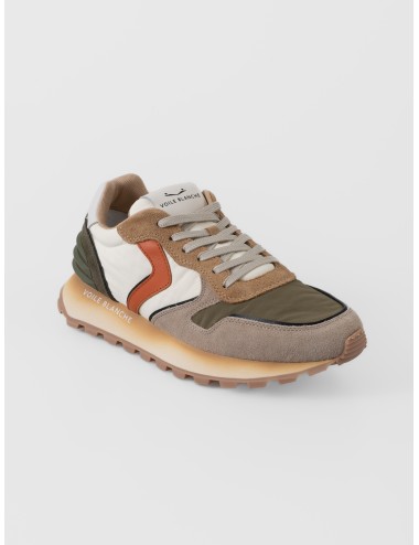 Sneaker blanca Voile Blanche Paris Power Man con ante beige, detalles verde militar y suela dentada