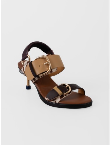 Sandalia de tacón zebra mix 4CCCCEES OSHA LINE MID con doble hebilla y tacón translúcido