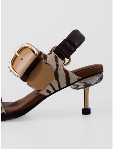 Sandalia de tacón zebra mix 4CCCCEES OSHA LINE MID con doble hebilla y tacón translúcido