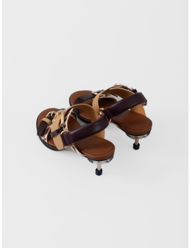 Sandalia de tacón zebra mix 4CCCCEES OSHA LINE MID con doble hebilla y tacón translúcido