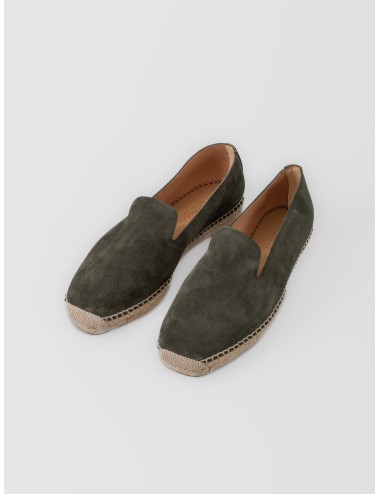 Alpargata verde bosque Les Héritiers Futadera con acabado afelpado y suela de yute trenzado