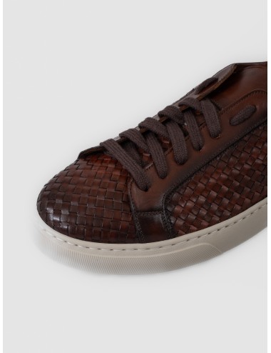 Zapatilla cuero CALCE X2513 de piel trenzada con cordonera tonal y suela off-white