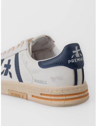 Zapatilla blanca y azul Premiata Russell 8028 con paneles en contraste y suela gráfica
