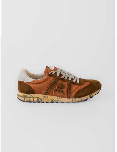 Zapatilla naranja tostado Premiata Lucy 8191 con refuerzos de ante y suela gráfica