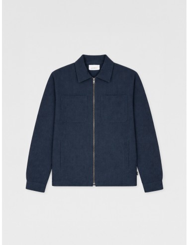 chaqueta Les Deux Marseille seersucker navy hombre chaqueta ligera cremallera sobrecamisa azul oscuro