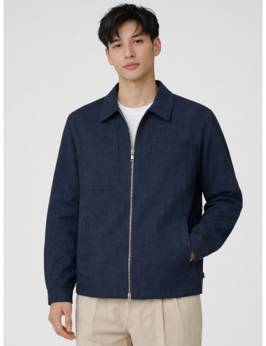 chaqueta Les Deux Marseille seersucker navy hombre chaqueta ligera cremallera sobrecamisa azul oscuro