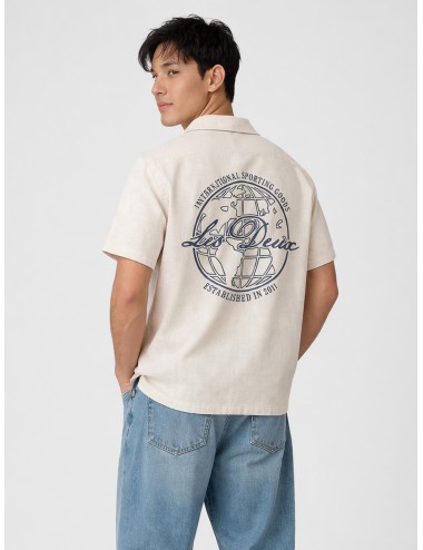 camisa manga corta ivory Les Deux Emmett Globe Shirt gráfico globe estampado espalda