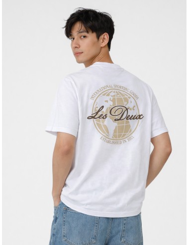 camiseta blanca algodón Les Deux Ben Globe T-Shirt gráfico globe estampado espalda
